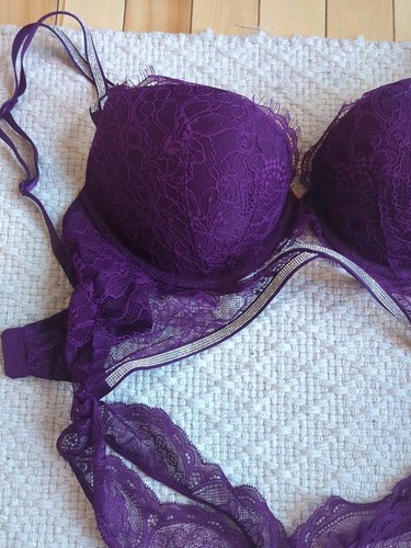 VICTORIAS SECRET Bra Thong Set Purple Brand New Size Large - Picture 3 of 8