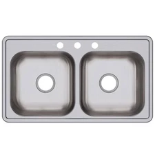 Dayton 33 X 19 In. Drop Kitchen Sink Stainless Steel Double Bowl