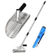 Long Handle Sand Scoop,with Metal Detector Pinpointer,Stainless Steel Beach M...