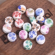 20pcs Flat Round 8.5mm x 5.5mm Flower Patterns Ceramic Porcelain Loose Beads lot
