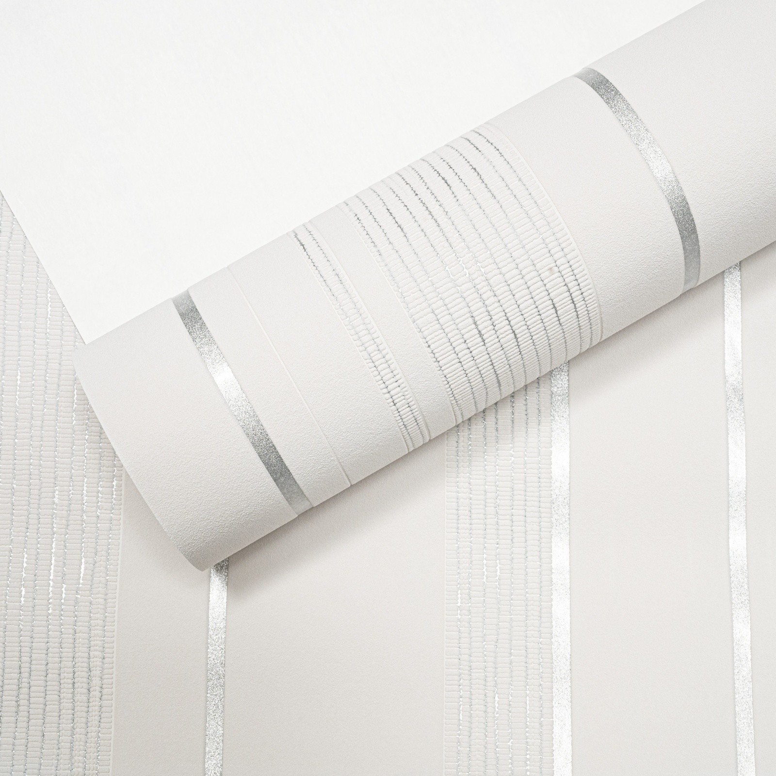 Grey Silver Stripe Wallpaper Metallic Glitter Shimmer Textured Non-Woven Vinyl