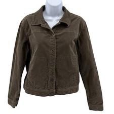 Easyspirit Jacket Brown WMNS Sz 4 Corduroy Stretch Button Up Collared Light Coat