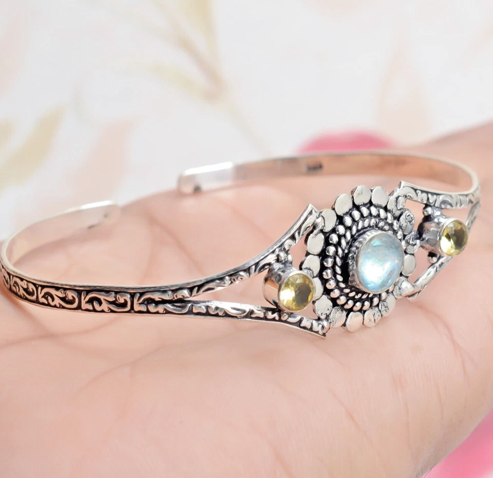 Bracciale in argento sterling 925 con topazio citrino e pietra preziosa... - Immagine 3 di 4