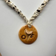 Shark Tooth Motif Pendant Hemp Cord Necklace Boho Surfer Beach Coastal Vintage