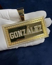 14k Yellow Gold Over 2ct Round Cut Lab Created Diamond Custom Name Plate Pendant