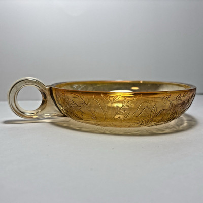 Vintage Jeannette Carnival Glass Floragold Iridescent Handled Candy Trinket Dish