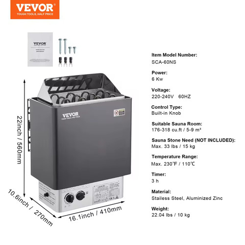 SucceBuy Sauna Heater 3/4.5/6/9KW 220V