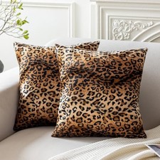 Leopard Print Pillow Covers Faux Fur 16" x 16" Pack of 2 Cheetah Set of 2