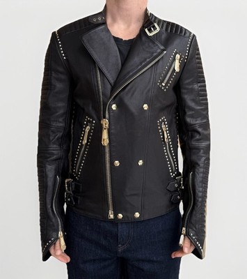 DDP Philipp Plein Mens Leather Jacket Black Rare Biker Moto Studed size M