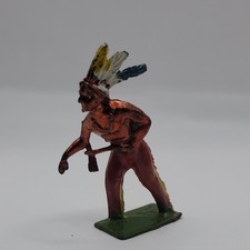 Vintage Crescent Lead Toy Indian Figure with tomahawk red