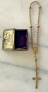 Antique Miniature Pocket Rosary Single Decade in Metal Book Case Germany