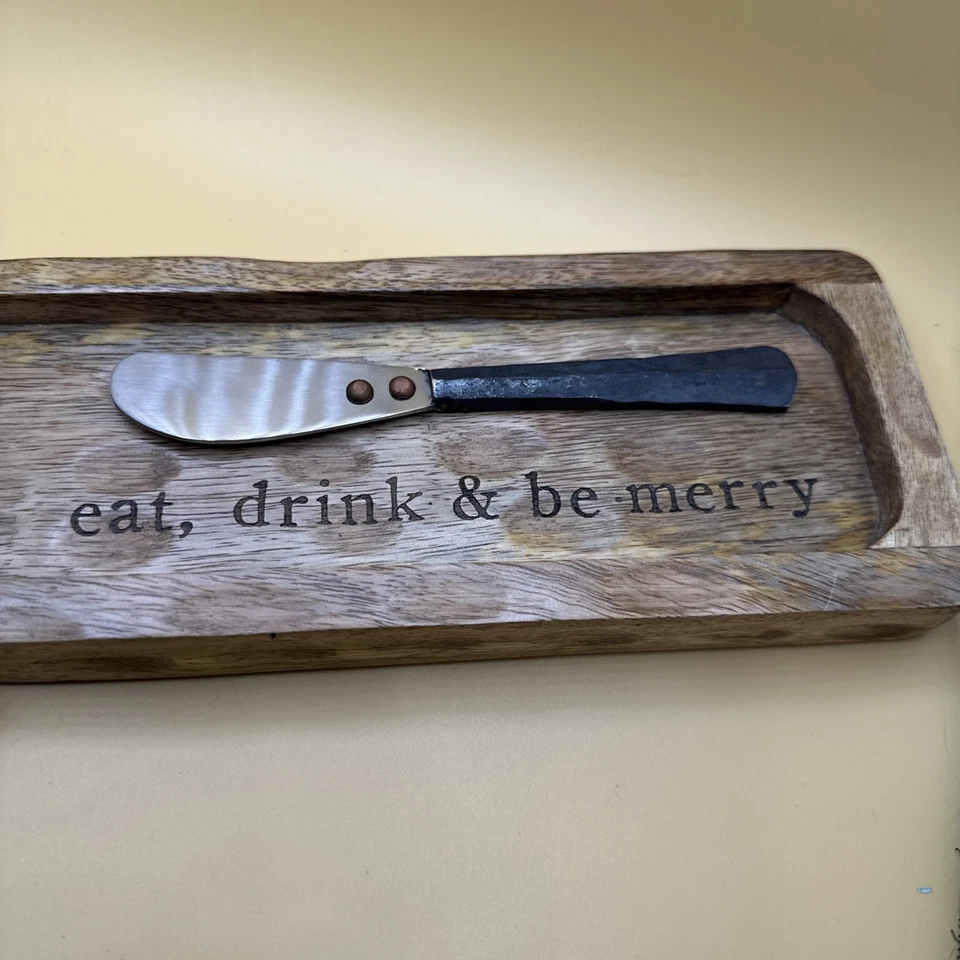 Juego de esparcidor y plato de aperitivo de madera esmaltada Buffalo Check Foto 2 de 4