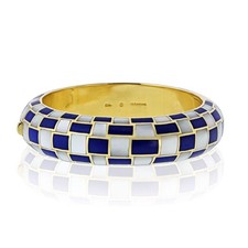 Tiffany & Co. 18K Yellow Gold Lapis Inlay And Mother Of Pearl Checkerboard Bangl