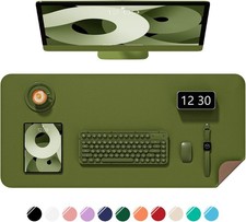 Grass Green Desk Pad 30x14 Inch PU Leather NonSlip Large Mouse Mat Waterproof