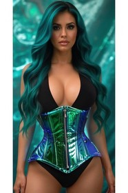 Daisy Corsets Blue Teal Holo Double Steel Boned Underbust Waist Cincher Corset