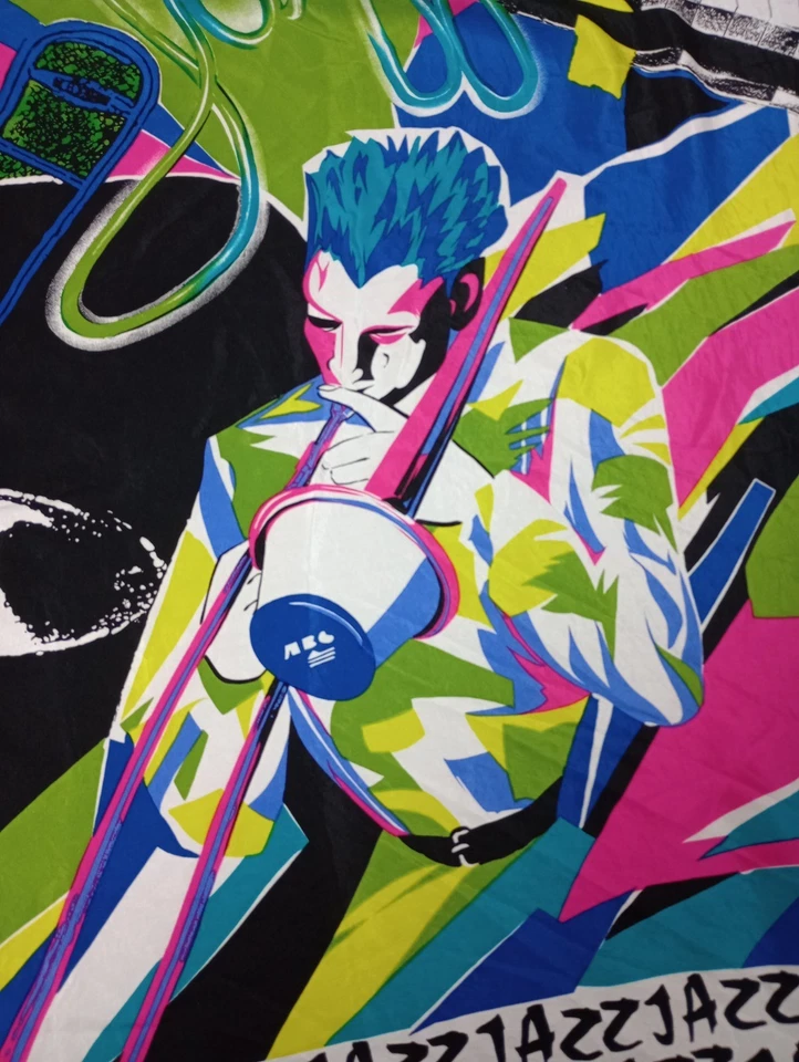 Bufanda de seda vintage música jazz audaz brillante 34x33 trombón único casca años 80 Foto 3 de 4