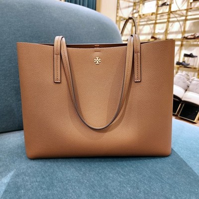 Tory Burch BLAKE Brown Pebbled Leather Medium Center Zip Tote