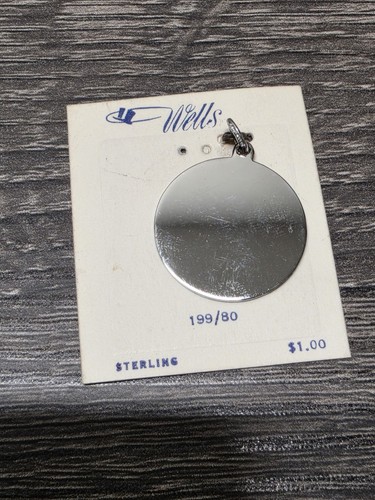 Sterling Silver Vtg Wells Large Engraveable Flat Circle Charm