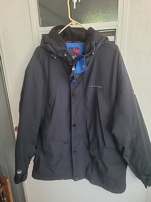 Vintage Tommy Hilfiger Hooded Jacket Coat Mens Size Extra Large Black And Blue 