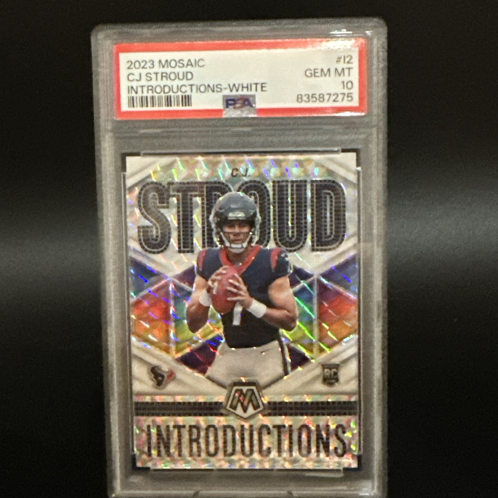 2023 Panini Mosaic CJ Stroud Rookie Introductions White Prizm /25 PSA 10