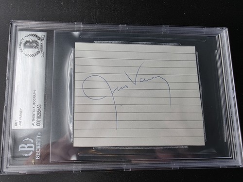 JIM VARNEY (ERNEST) SIGNED CUT INDEX CARD ENCAPSULATED BECKETT BAS