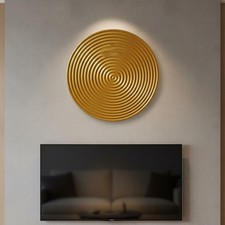 Round Metal Wall Decoration Gold-Tone finishToned Circular Ribbed Wall Plaque