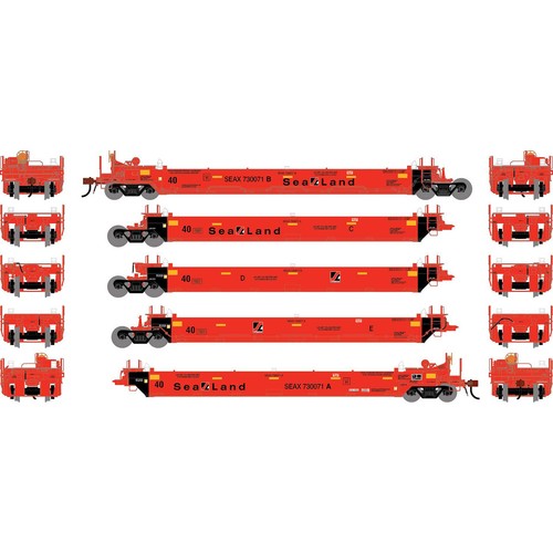 Athearn ~ Escala HO ~ Juego de 5 unidades Gunderson Maxi-I Well Car ~ Sealand SEAX #730071 | Condition: New