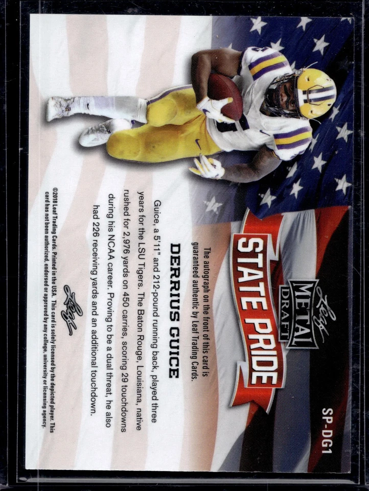 2018 Leaf Metal Draft State Pride Autographs Wave Silver Derrius Guice SP-DG1 - Image 2 of 2