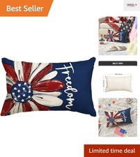 Patriotic 4th of July Throw Pillow Cover - 12 x 20 Inch Blue Stars Design