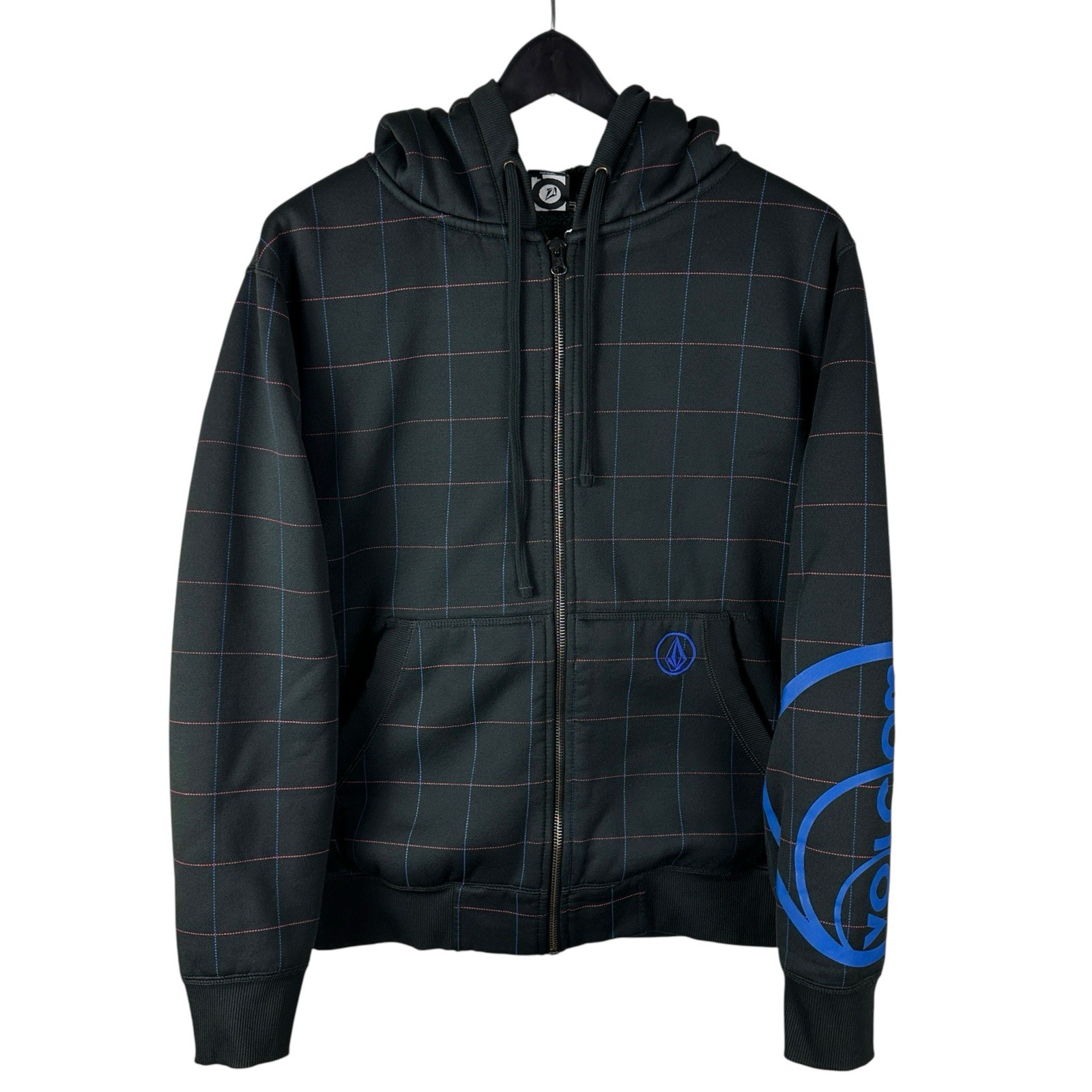 Sudadera con Capucha Forrada de Vellón a Rayas Cremallera Completa Patineta Volcom De Colección Y2K Talla S