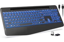 Wireless Keyboard with 7 Colored Backlits, Wrist Rest, Phone Holder