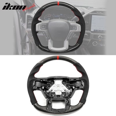 Fits 15-22 Ford F-150 Steering Wheel W/Red Stitch & Indicator Carbon Fiber CF