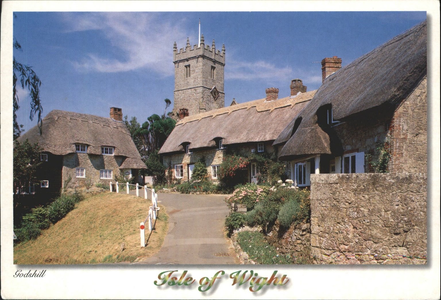 Vintage Postcard Godshill Isle of Wight Thatched Cottages Church UK Posted