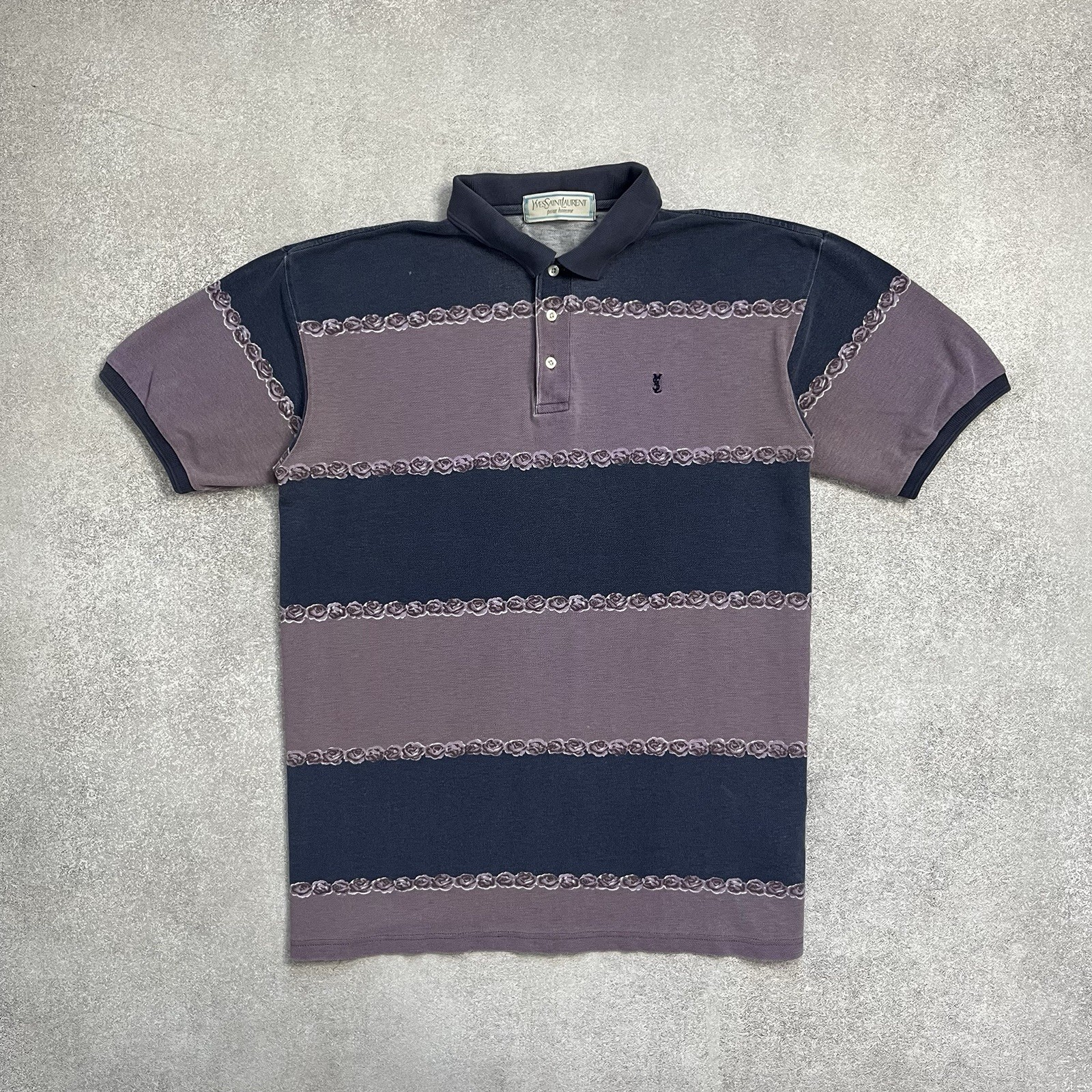 Polo Yves Saint Laurent YSL modello a righe anni 90 vintage blu viola