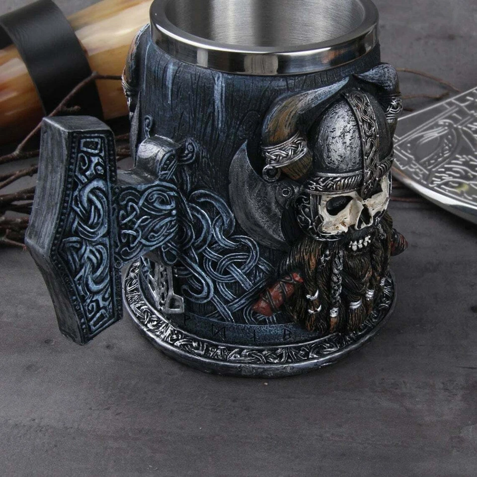 Danegeld Tankard Avec Insert En Acier Inoxydable Résine Crâne Viking Chope... - Photo 2/4