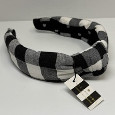 Lele Sadoughi Buffalo Check Knotted Headband In Black  White New