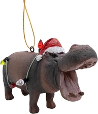 Hippo Wrapped in Lights Hippopotamus for Christmas Tree Ornament
