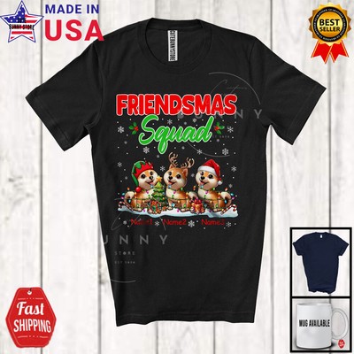Friendsmas Squad; Awesome Christmas Lights Custom Name Three Shiba Inu T-Shirt