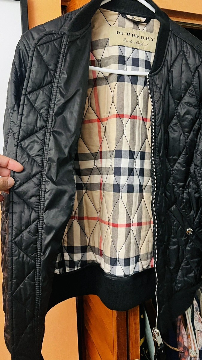 Burberry Quilted Bomber Jacket BLACK w Signature Check Burberry Quilted Bomber Jacket BLACK w Signature Check