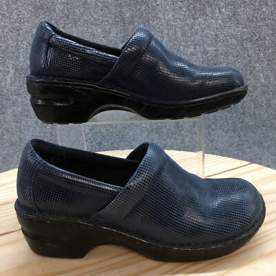 BOC Shoes Womens Clogs Wedge Slip On Blue Leather Round