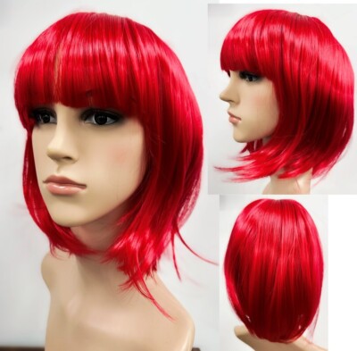 Rote Bob Perücke kurze Haare brünett Cosplay süß Kostüm Verkleidung Fransen