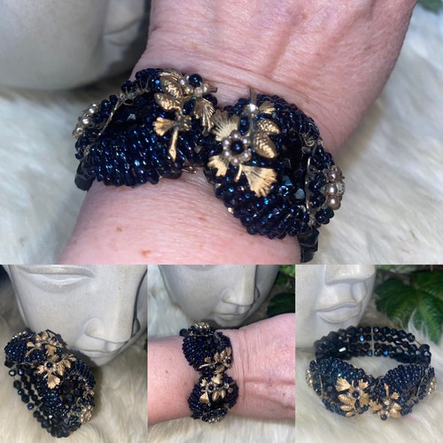 Miriam Haskell Rare Early Gorgeous Dark Blue All Glass Whimsical Bracelet! C4 - Picture 24 of 24