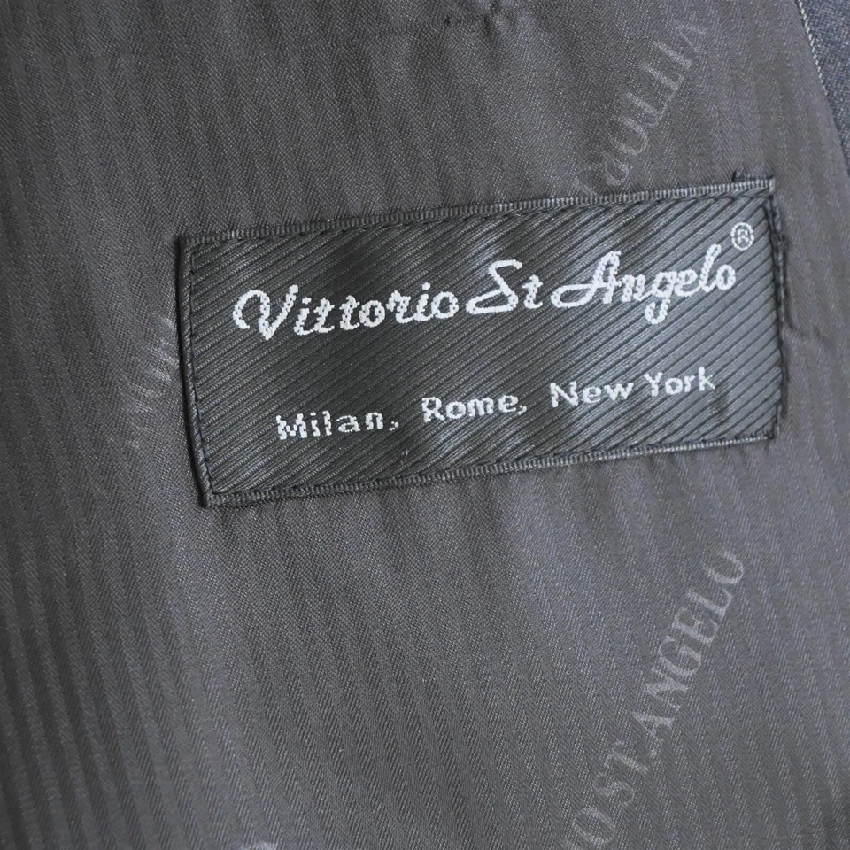 Chaqueta Pantalones Traje Vittorio St Angelo 44L 38x32 Gris Rayas Doble Pecho Para Hombre Foto 4 de 4