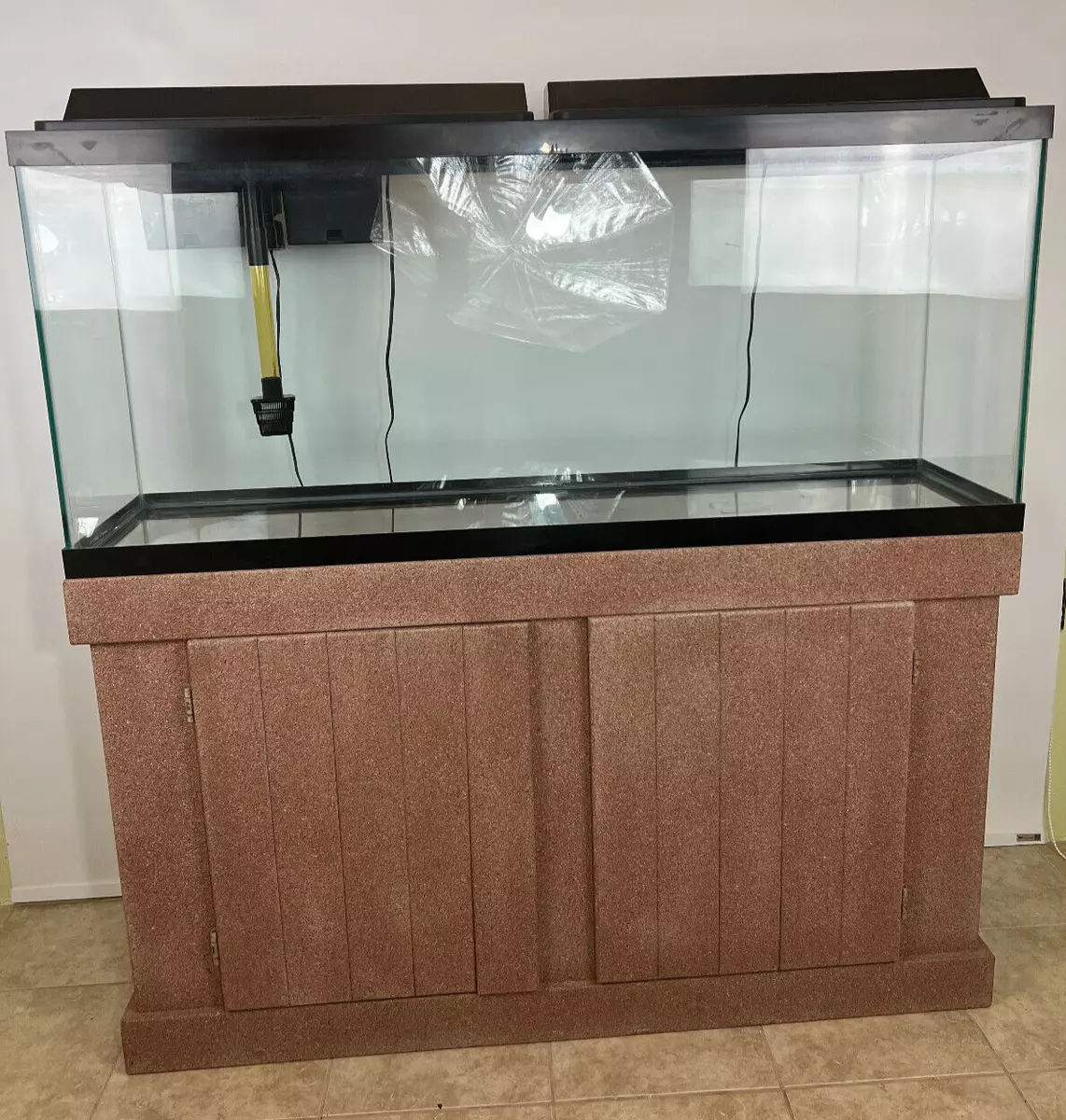 50 gallon Aquarium Fish Tank, Canopy, Lighting, and Textured Wooden Stand