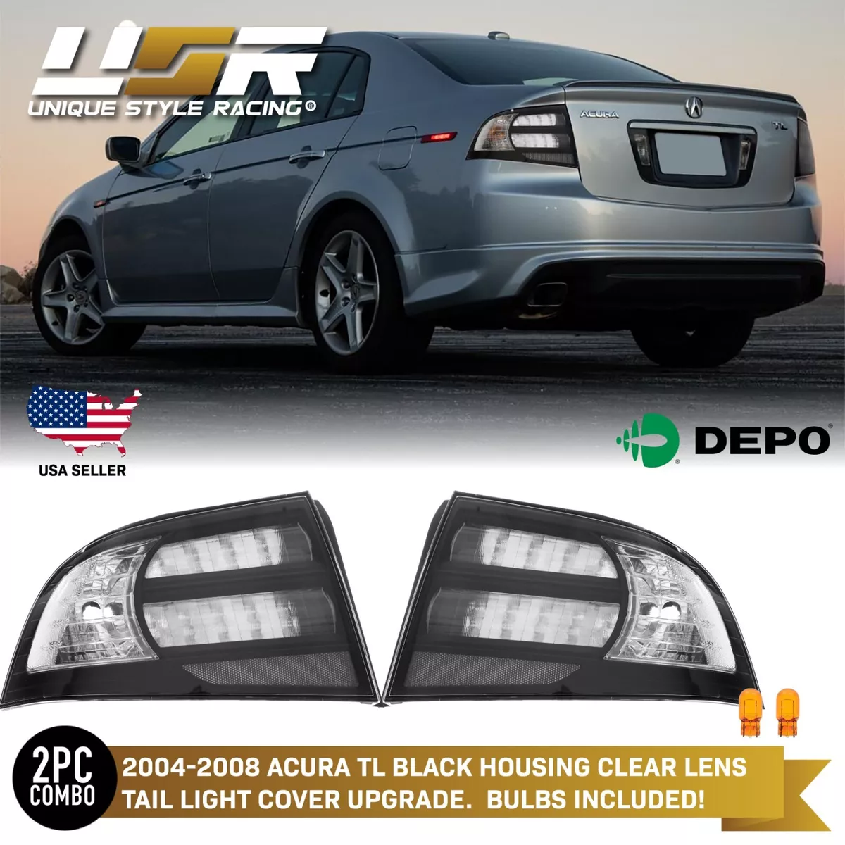DEPO Black Clear Tail Light Frames Covers For 04 05 06 07 08