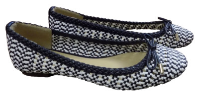 TALBOTS OLYMPIA Open WEAVE Ballet FLATS 2 tone Navy White bow textured size 7
