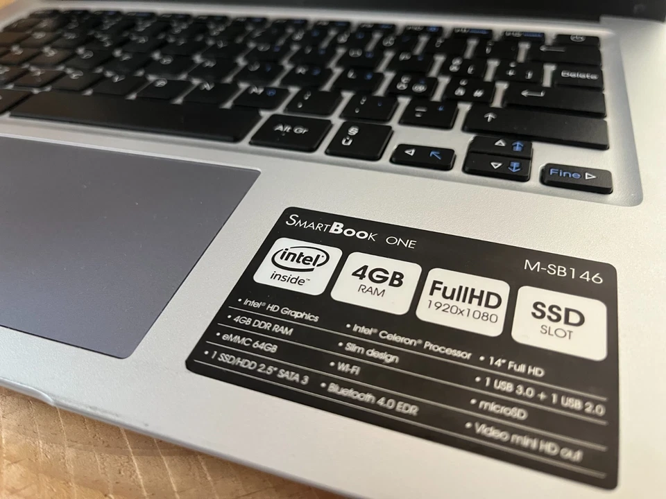 PORTATILE MEDIACOM SMARTBOOK ONE CELERON 4GB 64 EMMC+500GB 14" - Immagine 3 di 4