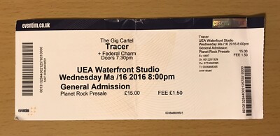 2016 TRACER NORWICH UK CONCERT TICKET STUB SPACES IN BETWEEN L.A.? INTO TH NIGHT