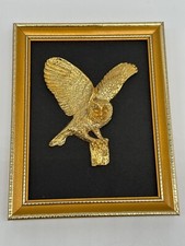 Royal Hampshire Art Foundry Small 3D Owl Picture 3.5 x 4.5 Gold & Black in Box