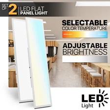 2Pcs 1x4 LED Flat Panel Light 4000LM 5000K Dimmable Drop Ceiling Troffer Fixture